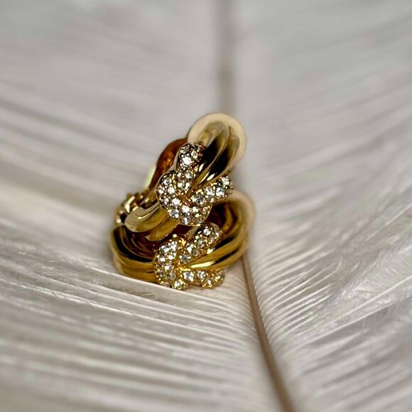 Gold -Tone Plated & Crystals Clip On Earrings Loops - Swarovski - Picture 2 of 6